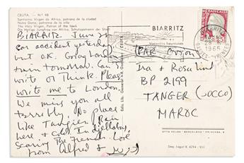 (WRITERS.) Group of 6 items Signed or Signed and Inscribed, mostly postcards and letters to various recipients: Truman Capote * Paul Bo